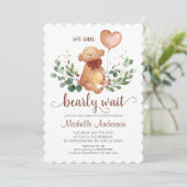 Greenery Teddy Bear Bear Bearly Wait Baby Shower Einladung (Stehend Vorderseite)