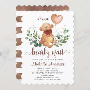 Greenery Teddy Bear Bear Bearly Wait Baby Shower Einladung