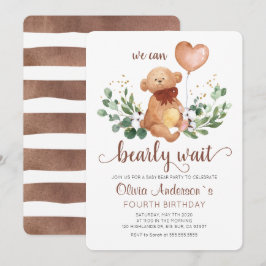 Greenery Teddy Bear Bearly Wait Baby Birthday Einladung