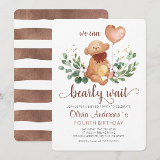 Greenery Teddy Bear Bearly Wait Baby Birthday Einladung