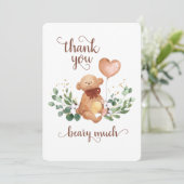 Greenery Teddy Bear Beary Much Baby Shower Dankeskarte (Stehend Vorderseite)