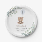 Greenery Teddy Bear Erstgeburt Geschlecht neutral Pappteller (Vorderseite)