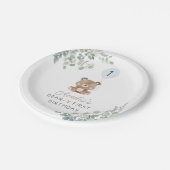 Greenery Teddy Bear Erstgeburt Geschlecht neutral Pappteller (Schrägansicht)