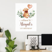Greenery Teddy Bear Welcome Baby Birthday Poster (Heimbüro)