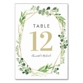 Greenery Terrarium und Gold Hochzeitskarten Tischnummer