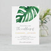 Greenery Tropical Monstera Blätter Summer Wedding Folieneinladung (Stehend vorne)