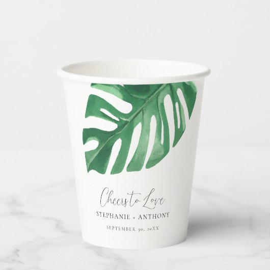Greenery Tropical Monstera Blätter Summer Wedding Pappbecher (Vorderseite)