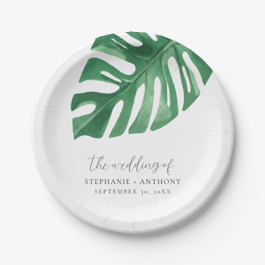 Greenery Tropical Monstera Blätter Summer Wedding Pappteller (Vorderseite)