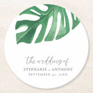 Greenery Tropical Monstera Blätter Summer Wedding Runder Pappuntersetzer
