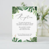 Greenery Tropical Palm Blätter Hochzeitsempfang Begleitkarte (Stehend Vorderseite)