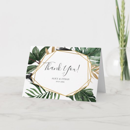 Greenery Tropical Wedding Dankeskarte (Vorderseite)