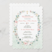 Greenery Twin Communion Girls Invitations Einladung (Vorne/Hinten)