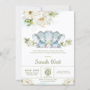Greenery Twins Elephant Twin Boys Baby Shower  Einladung
