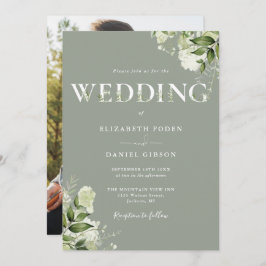Greenery Typografy Foto Sage Green Wedding Einladung