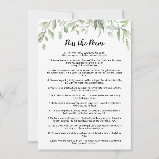 Greenery überholt das Gedicht Brautparty Einladung (Vorderseite)