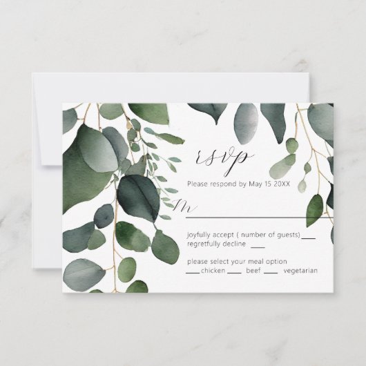 Greenery und Eucalyptus Wedding RSVP Card Karte (Vorderseite)