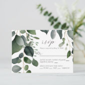 Greenery und Eucalyptus Wedding RSVP Card Karte (Stehend Vorderseite)