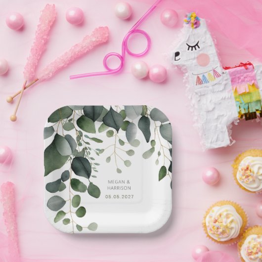 Greenery und Eucalyptus Wedding Vielen Dank Pappteller (Party)