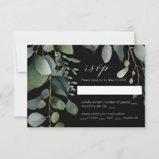 Greenery und Eukalyptus Wedding Black RSVP Card Karte