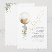 Greenery und Gold Glitzer Ballon Oh Baby Shower Einladung (Vorne/Hinten)