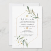Greenery und Gold Glitzer Geometric Bat Mitzvah Einladung (Vorderseite)