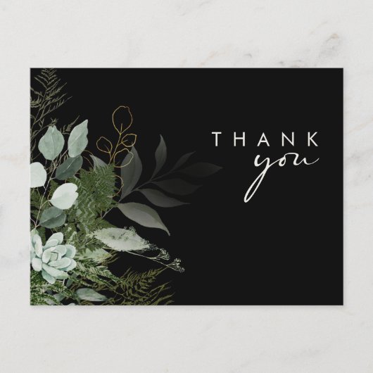 Greenery und Gold Leaf Script Black Danke Postkarte (Vorderseite)