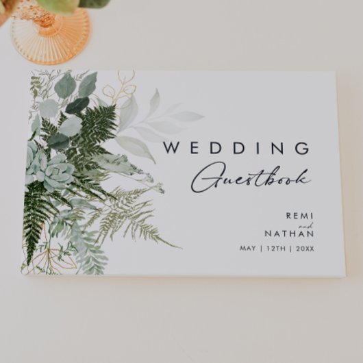 Greenery und Gold Leaf Wedding Gästebuch