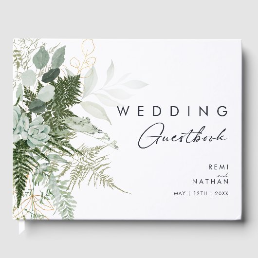 Greenery und Gold Leaf Wedding Gästebuch (Vorderseite)