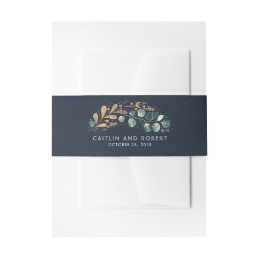 Greenery und Gold Navy Blue Wedding Einladungsbanderole (Vorderseite Beispiel)