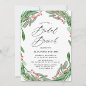 Greenery und Holly Wreath Winter Bridal Brunch Einladung (Vorderseite)