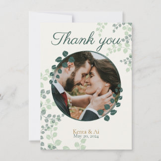 Greenery und Monogram Wedding Flat Danke Karte