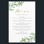 Greenery und White Floral Gold Wedding Menu Card<br><div class="desc">Fügen Sie Ihrem Tischdeck einen grünen Akzent mit dieser individuell gestaltbaren Karte. Es zeigt Aquarellbilder und Muster von Blattwerk und weißen Blume. Diese Karte ist perfekt für Frühjahr- und Gartenhochzeiten und andere Veranstaltungen geeignet.</div>