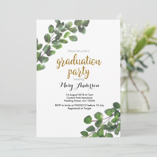 Greenery Uni-Abschluß Party Einladung (Stehend Vorderseite)