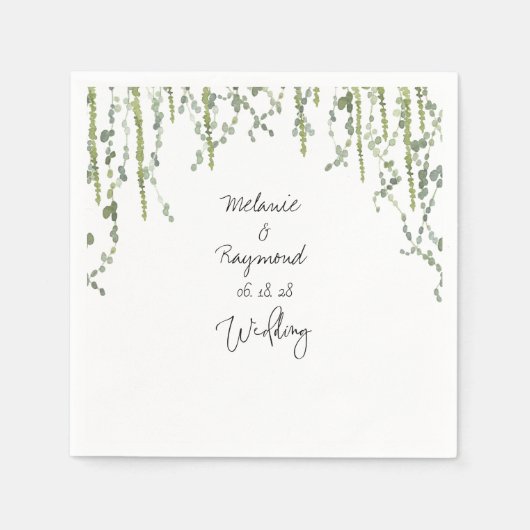 Greenery Vines Wedding 5" Square Cocktail Serviette (Vorderseite)