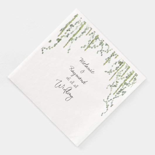 Greenery Vines Wedding 8" Square Dinner Serviette (Ecke)