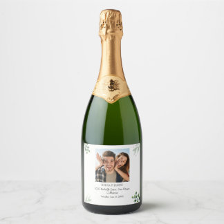 Greenery Vintag Script Wedding Wine Label Schaumweinetikett