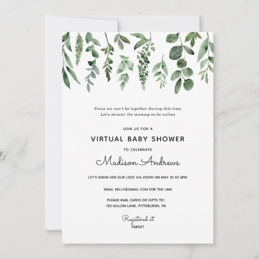 Greenery Virtual Baby Shower Einladung (Vorderseite)
