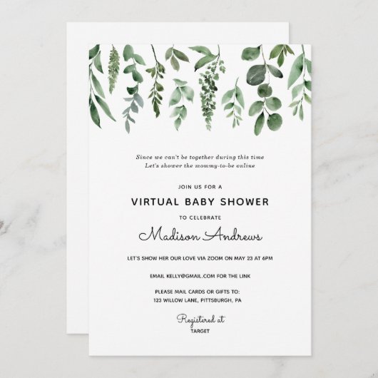 Greenery Virtual Baby Shower Einladung (Vorne/Hinten)