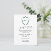 Greenery Wappen Monogram Wedding Guest Details Begleitkarte (Stehend Vorderseite)