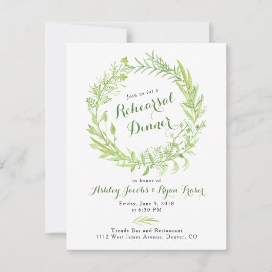 Greenery Watercolo Probe Abendessen Einladung (Vorderseite)