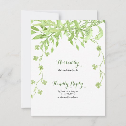 Greenery Watercolo Probe Abendessen Einladung (Rückseite)