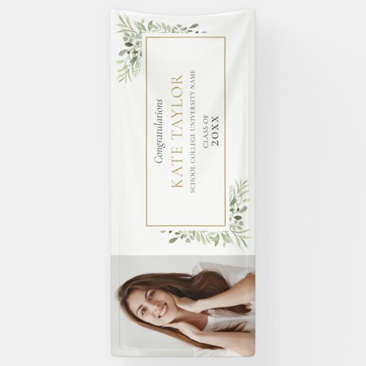 Greenery Watercolor Abschluss Foto Glückwunschs Banner (Vertikal)