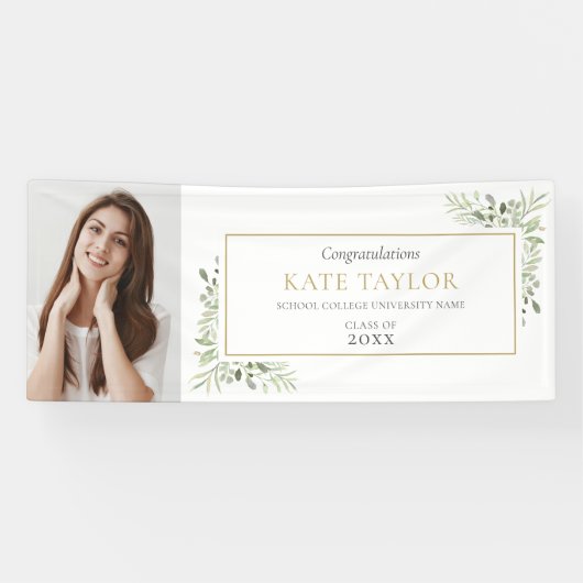 Greenery Watercolor Abschluss Foto Glückwunschs Banner (Horizontal)