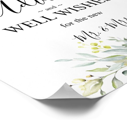 Greenery Watercolor Advice & Wishings Wedding Poster (Ecke)