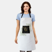 Greenery Watercolor Blätter Black Gold Monogram Schürze (Getragen)