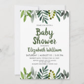 Greenery Watercolor Blätter Botanical Baby Shower Einladung (Vorderseite)