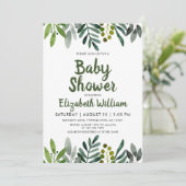 Greenery Watercolor Blätter Botanical Baby Shower Einladung (Stehend Vorderseite)