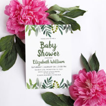 Greenery Watercolor Blätter Botanical Baby Shower