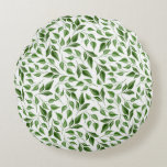 Greenery Watercolor Botanical Leaves Pattern  Rundes Kissen<br><div class="desc">Bring the calming essence of the outdoors into your home with this exquisite round pillow. Featuring a watercolor pattern of lush green leaves and delicate branches, this design offers a refreshing nature inspired aesthetic that breathes life into any room. The unique circular shape makes it a standout accent piece for...</div>