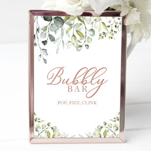 Greenery Watercolor Bubbly Bar Pop Fizz Clink Sign Poster